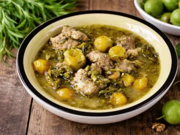 طبق تشاكابولي الجورجي من اللحم المطهو مع البرقوق الأخضر والطرخون