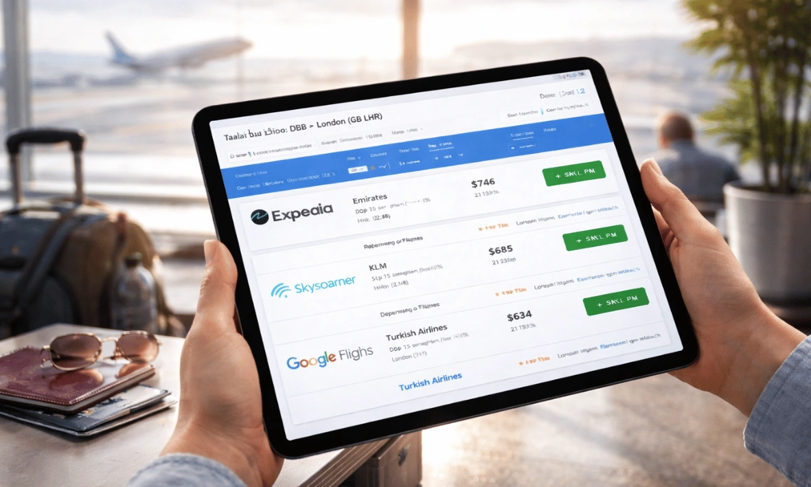 مقارنة أسعار تذاكر الطيران عبر جهاز لوحي ضمن دليل أفضل مواقع حجز الطيران 2026