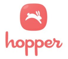 شعار تطبيق Hopper الذي يساعد المسافرين على متابعة أسعار تذاكر الطيران والتنبؤ بأفضل وقت لحجز الرحلات