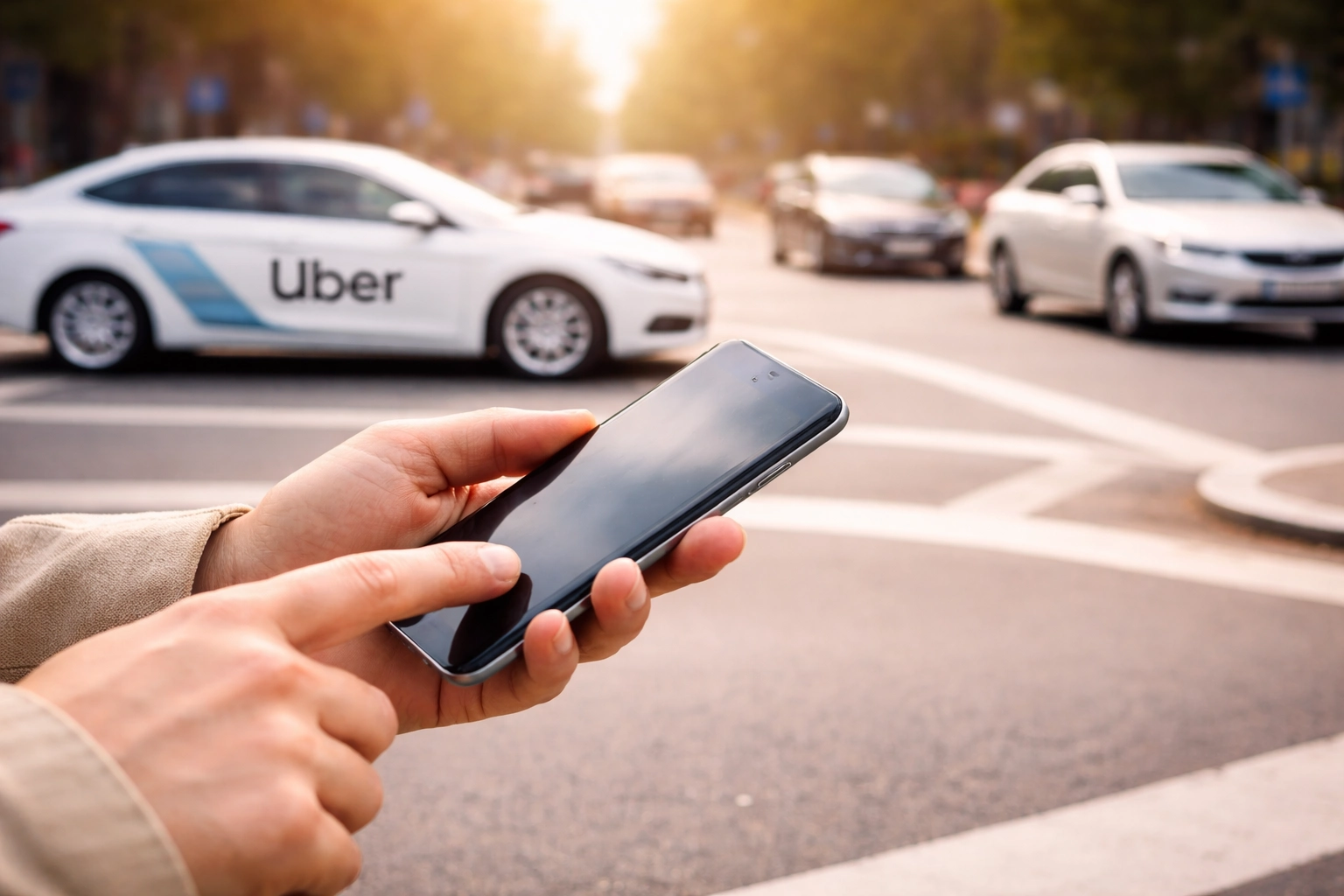 استخدام تطبيقات المواصلات للسفر 2026 للتنقل في مدينة أثناء السفر مع سيارات في الخلفية