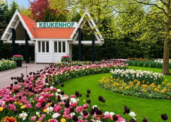 مدخل حديقة كيوكنهوف في هولندا خلال موسم التوليب 2026